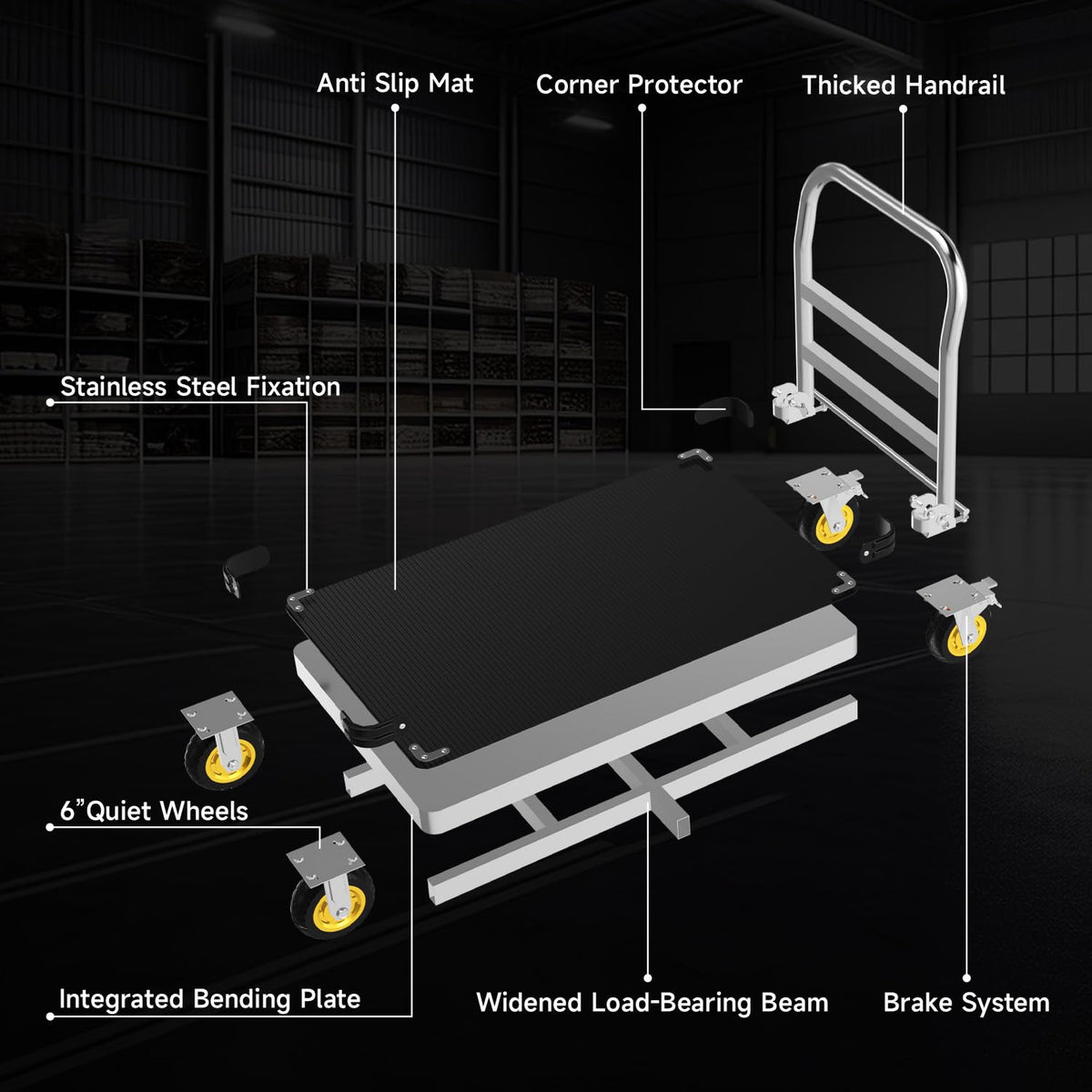 2500 lb Extra Large Platform Truck, 44" x 28" Foldable Flatbed Cart