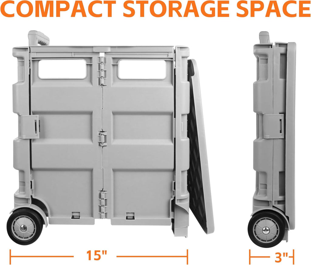 Collapsible Rolling Utility Cart with Lid 80 lb Capacity Folding Dolly with Telescoping Handle Heavy Duty Plastic