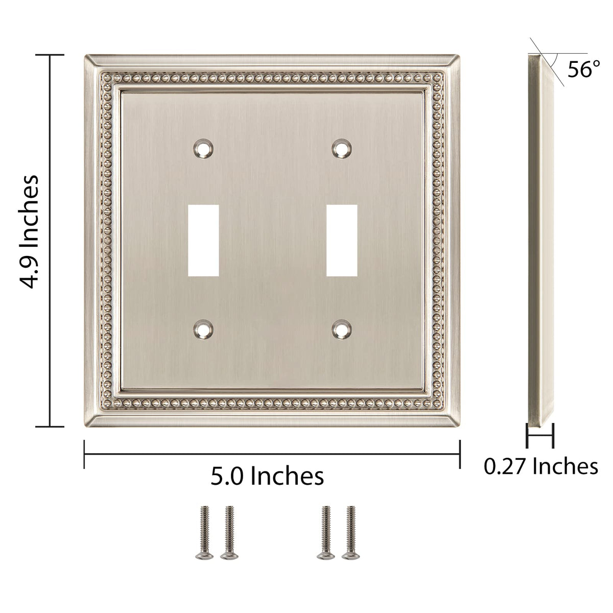Sunken Pearls Heavy-Duty 2 Toggle Light Switch Plate, Satin Nickel, 1 Pack