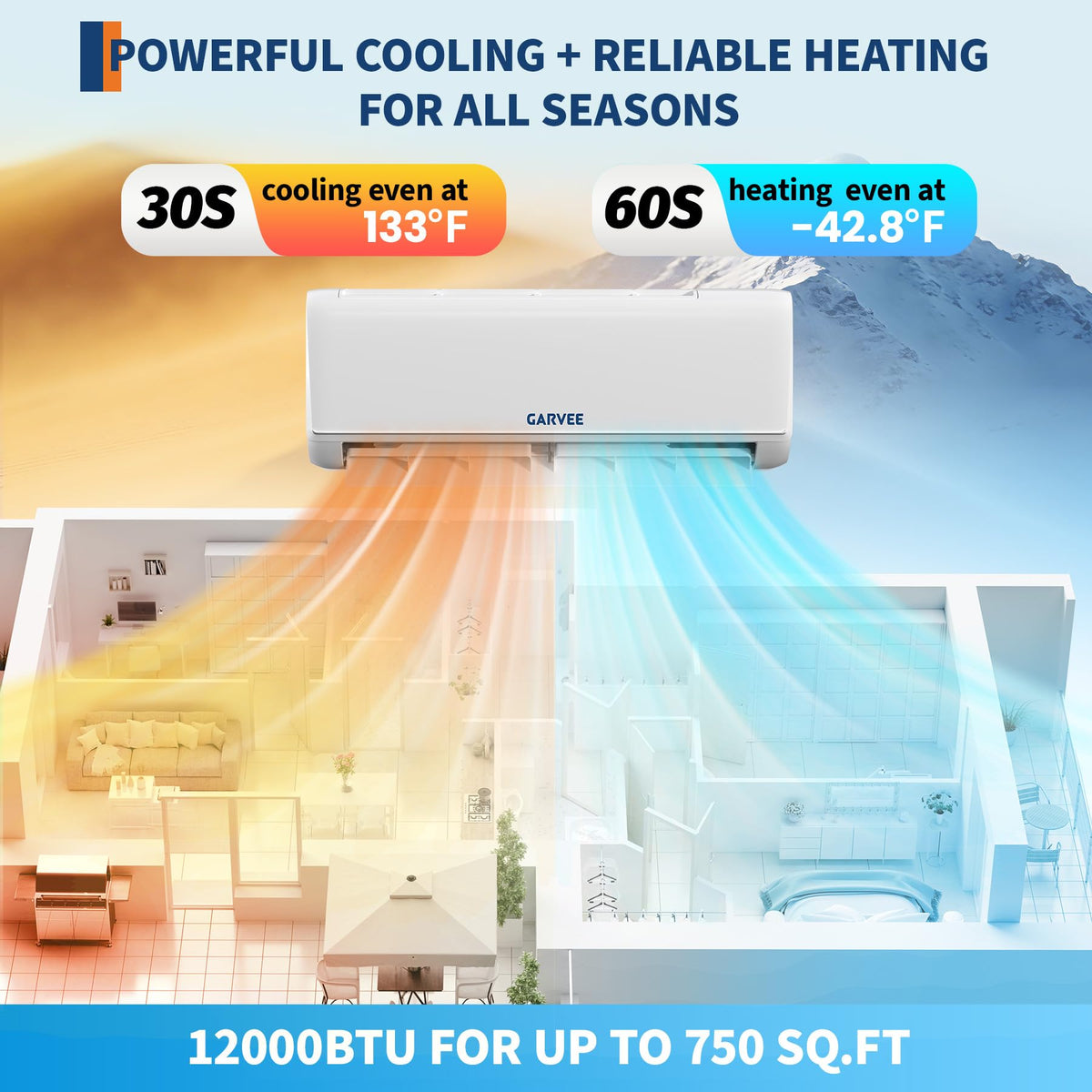 Mini Split AC with Heat Pump, 12000 BTU 18.5 SEER2, 208-230V