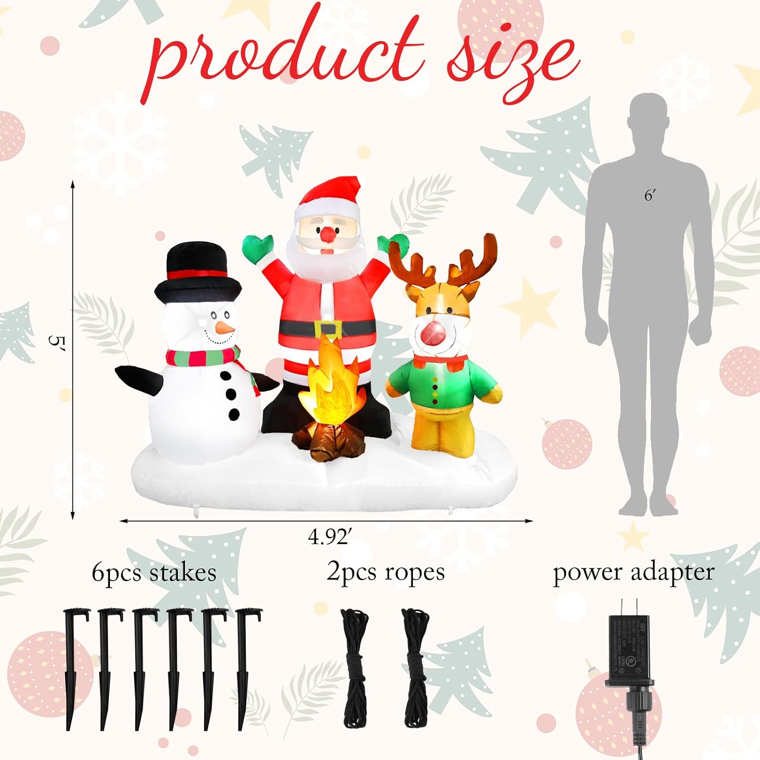 5Ft Christmas Inflatable Santa Claus Snowman Reindeer Campfire Inflatable Christmas Blows up Yard Decoration with