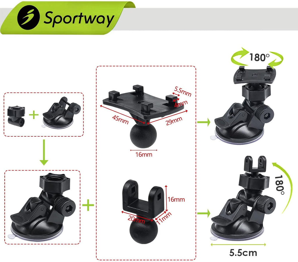 S40 Dash Cam Suction Mount (3rd Gen) with10pcs 360 Rotating Joints Compatible for Rexing, Old Shark, Yi, TOGUARD