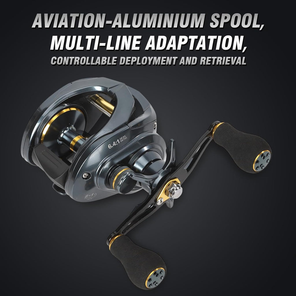 Baitcaster Reels 6.4:1 High-Speed Gear Ratio 33LB Max Drag 8+1 Bearings | Fishing Reel Aviation-Aluminium Spool