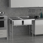 Commercial 304 Stainless Steel Sink 2 Compartment Free Standing Utility Sink for Garage, Restaurant, Kitchen, Laundry