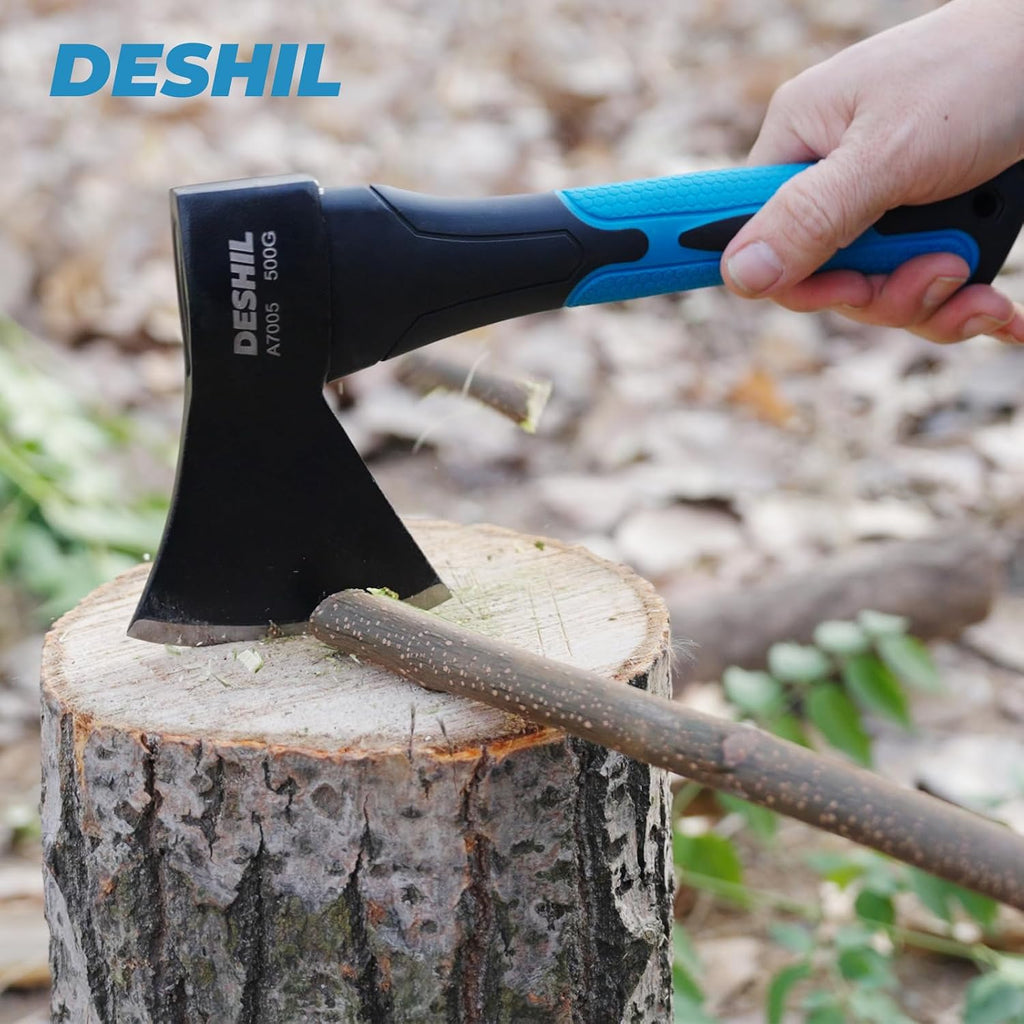 10 inch Outdoor Hatchet Axe Mini Camping Axe with Sheath-Blue | Fiberglass Shock Reduction Handle with Anti-Slip Grip