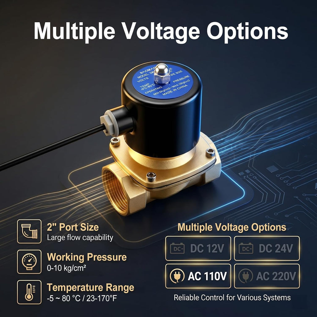 BAOMAIN 2" PT Brass Solenoid Valve AC 110V Normally Closed Valve