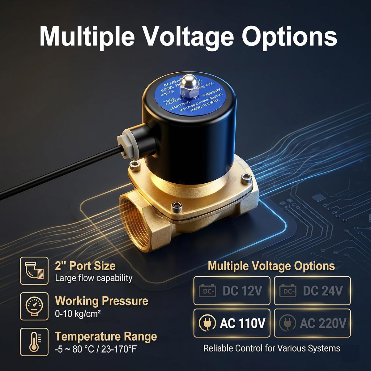 BAOMAIN 2" PT Brass Solenoid Valve AC 110V Normally Closed Valve