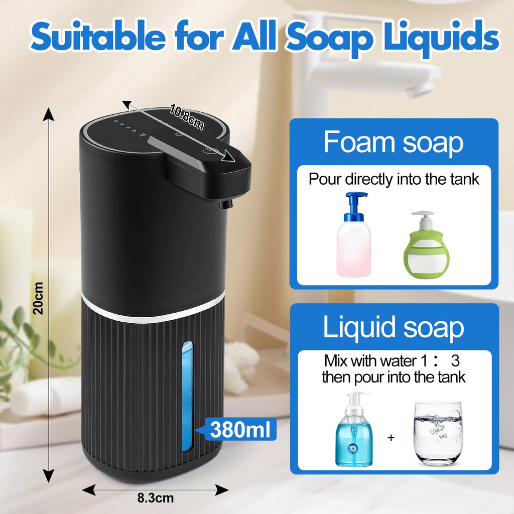 Automatic Soap Dispenser, Foaming Soap Dispenser Touchless with Continuous Dispensing, 4-Level Adjustable