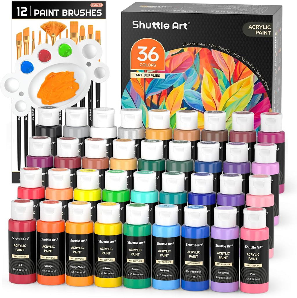 Acrylic Paint, 36 Colors Acrylic Paint Set with Brushes & Palette, 2oz/60ml Bottles, Rich Pigments Non-toxic for