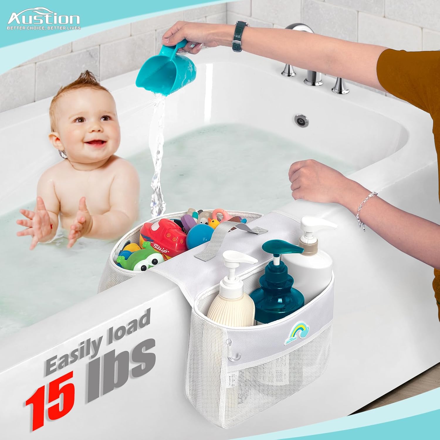 Saddle shape 2 Compartments Bath Toy Organizer, Easy Access for Children, Wide Opening Bath Toy Holder for Drying