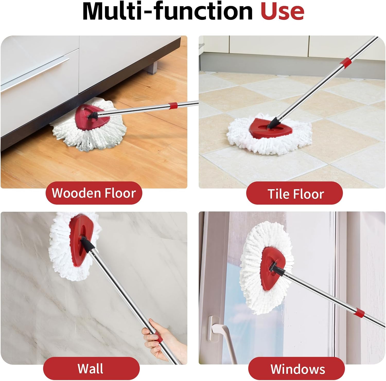 Spin Mop Head, Base, Handle Replacement for O-Ceda EasyWring Microfiber Spin Mops, 2 Microfiber Mop Refills, 1