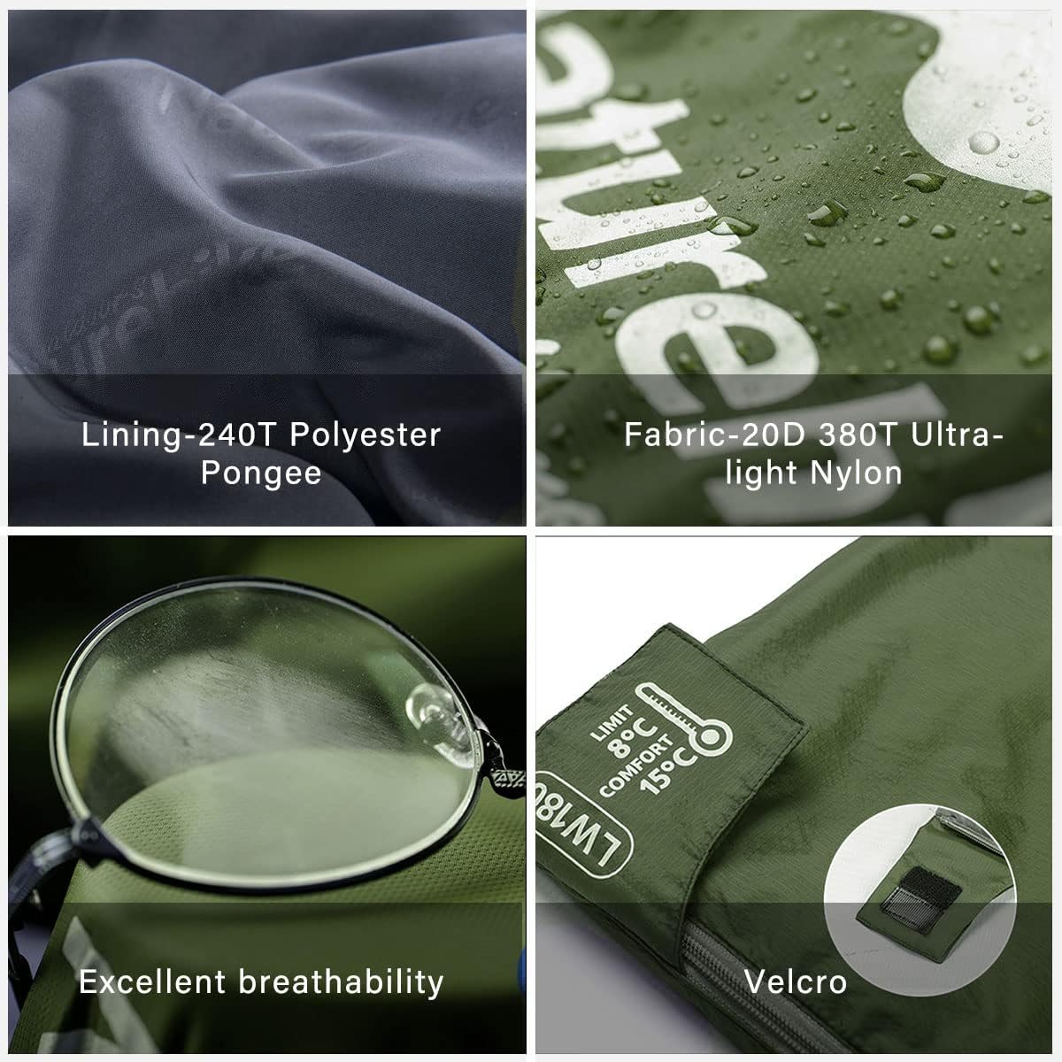 Lightweight Compact Sleeping Bag, 59℉/32℉ Envelope Ultralight Backpacking Sleeping Bag Portable, Waterproof with