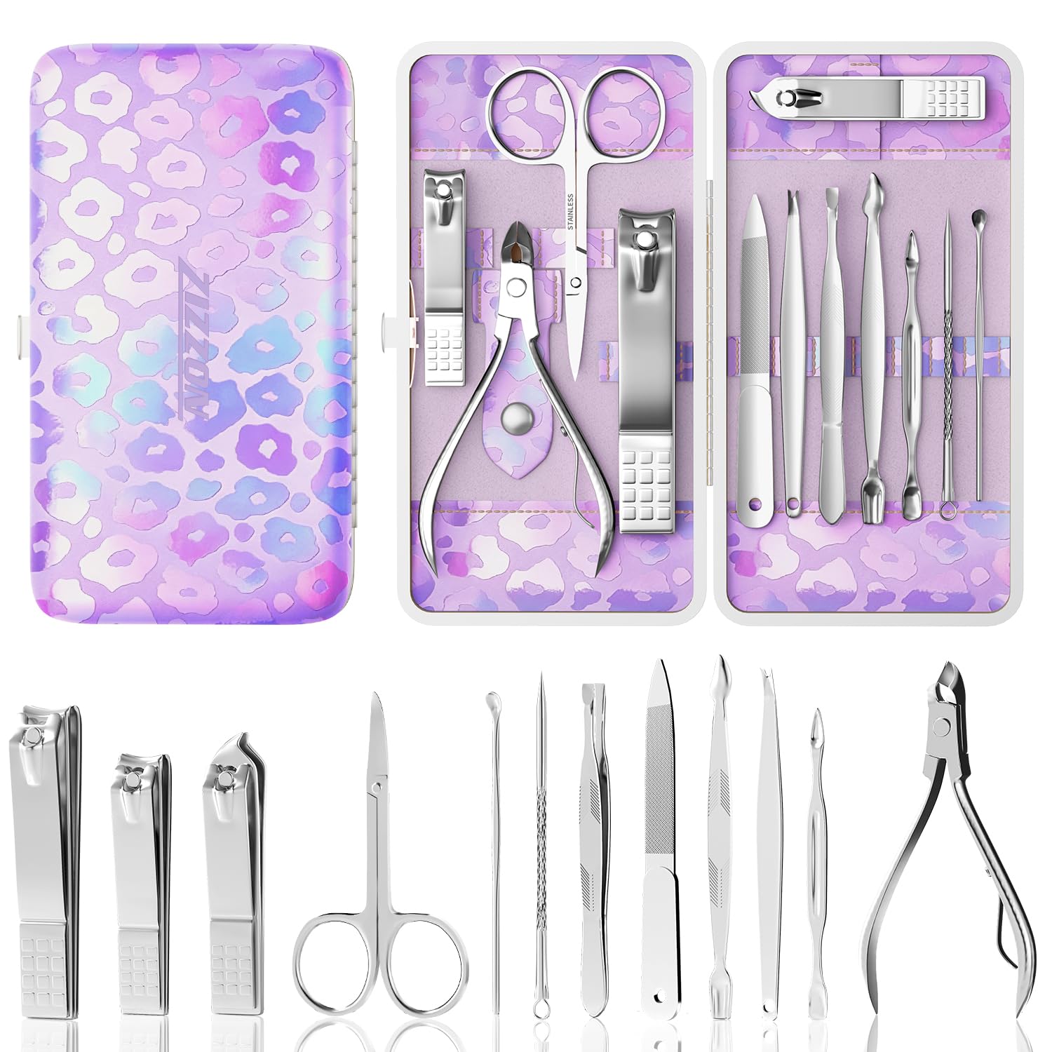 Nail Clippers Kit Manicure Pedicure Set with Holographic Case(Purple)