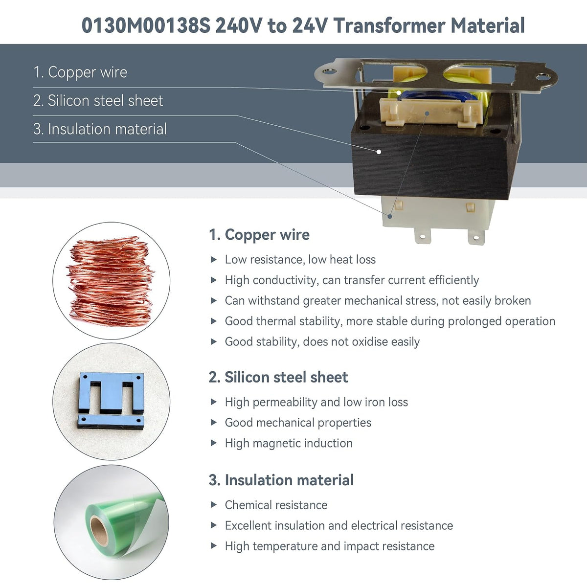 0130M00138S 240V to 24V Transformer Compatible with Goodman Amana 40VA Furnace Transformers, HVAC Parts Replaces B1141643 B11416-43 PF40224 L38264, 208/240V to 24V Furnace Transformer, Class 2 Control