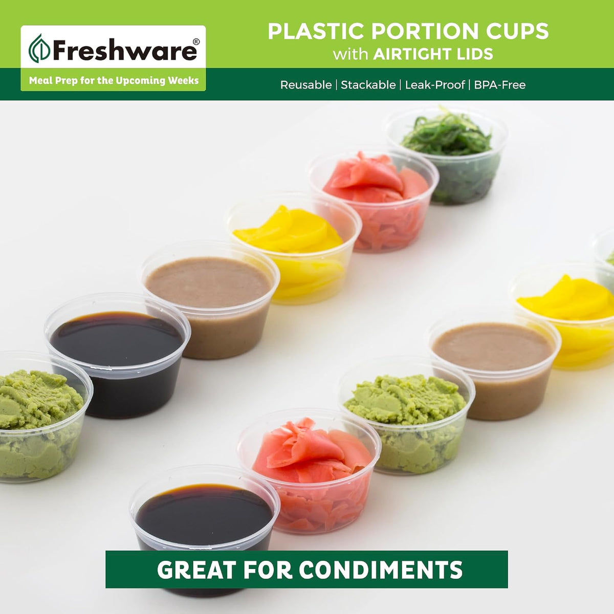 Plastic Portion Cups with Lids [3.25 Ounce, 100 Sets] Disposable Plastic Cups for Meal Prep, Salad Dressing, Jellos