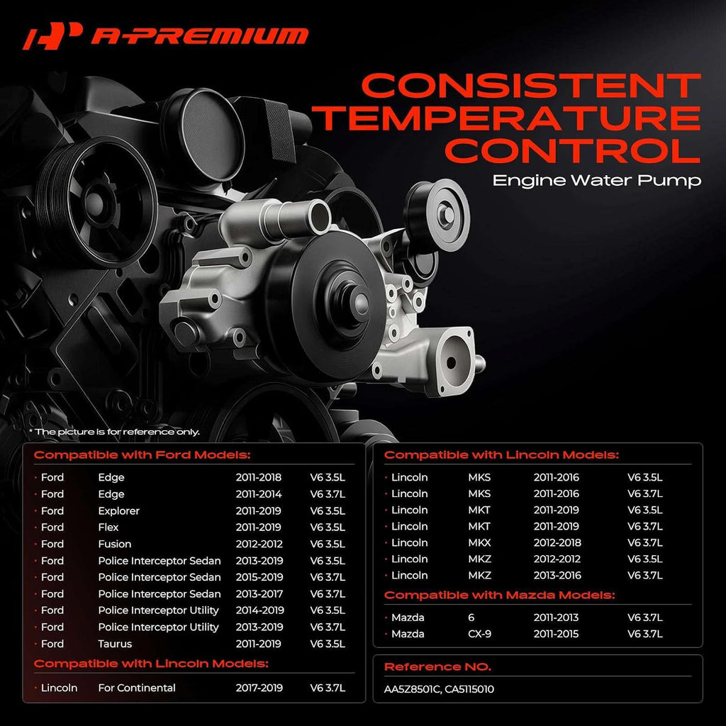 A-Premium Engine Water Pump [3.5 3.7L] Compatible with Ford, Mazda, Lincoln