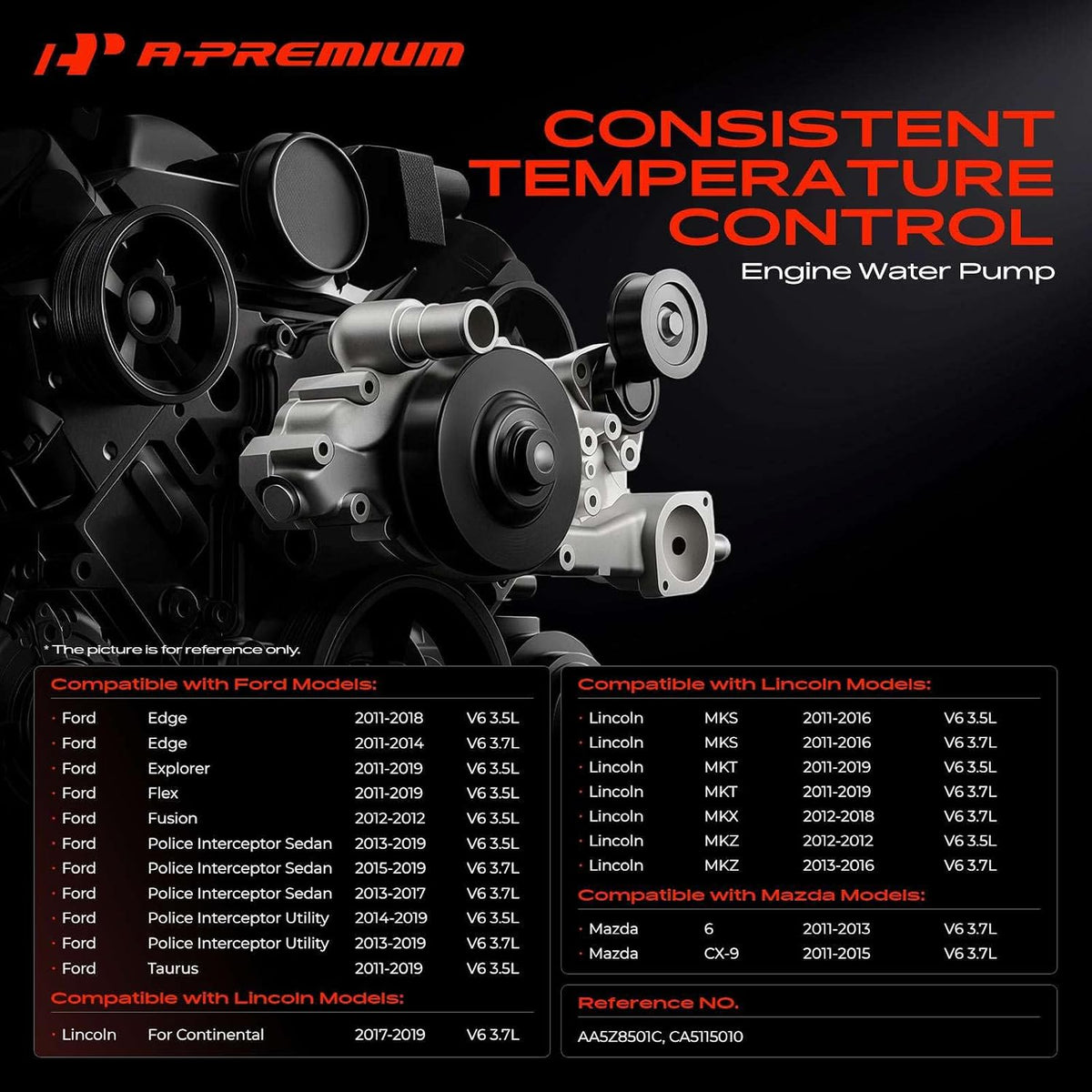 A-Premium Engine Water Pump [3.5 3.7L] Compatible with Ford, Mazda, Lincoln