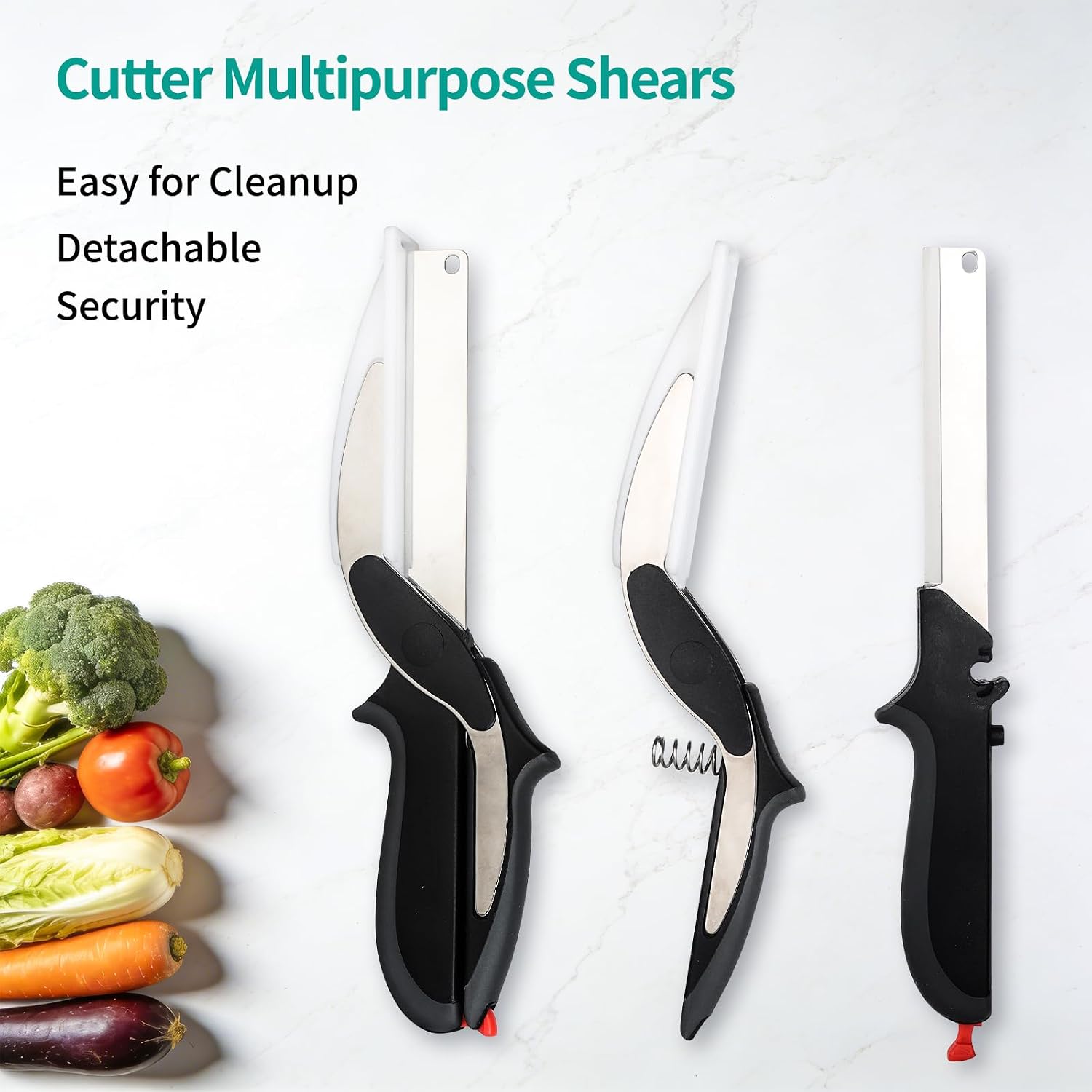 Professional 8-Inch Kitchen Shears with Built-in Cutting Board - Multi-Purpose Kitchen Scissors for Vegetables
