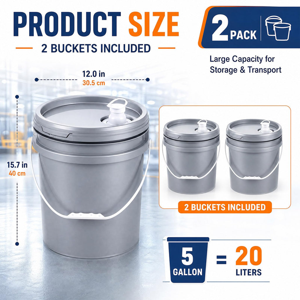 2 Pack 5 Gallon Utility Buckets with Lids, Pour Spouts and Handles