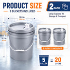 2 Pack 5 Gallon Utility Buckets with Lids, Pour Spouts and Handles