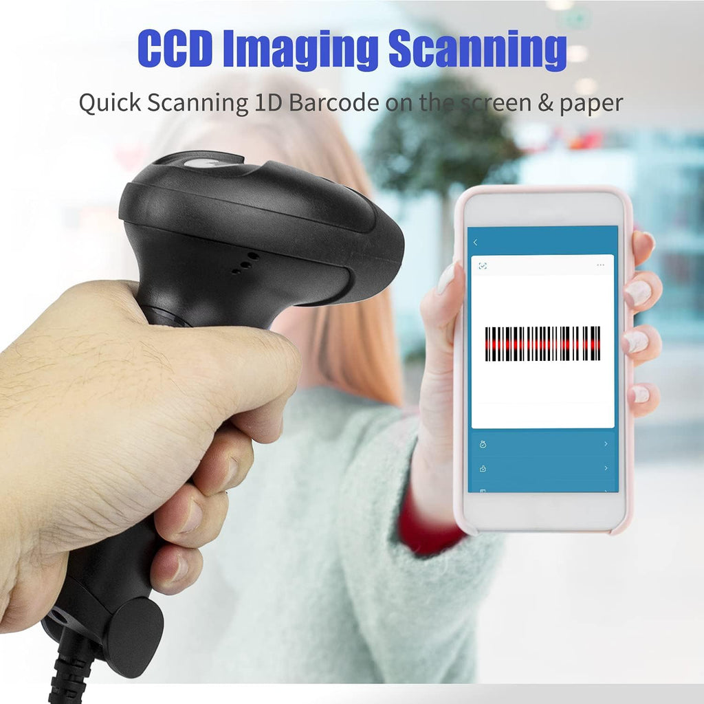 USB 1D Barcode Scanner, Handheld Wired CCD Barcode Reader | Supports Screen Scan UPC Bar Code Reader for Warehouse