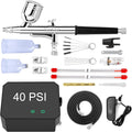 Airbrush Kit with Air Compressor, 40 PSI High Pressure Air Brush Non-Clogging with 0.2/0.3/0.5mm Nozzle/Cleaning