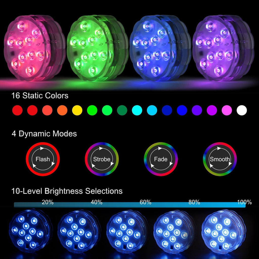 Submersible LED Pool Lights for Inground Pools and Above Ground Pools, 16 Colors 4 Modes Battery Powered Underwater