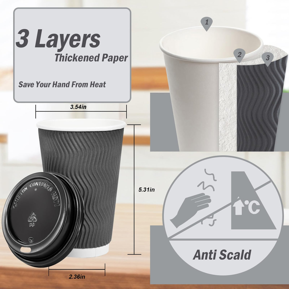 500 Pack - 16 oz Insulated Disposable Coffee Cups With Lids