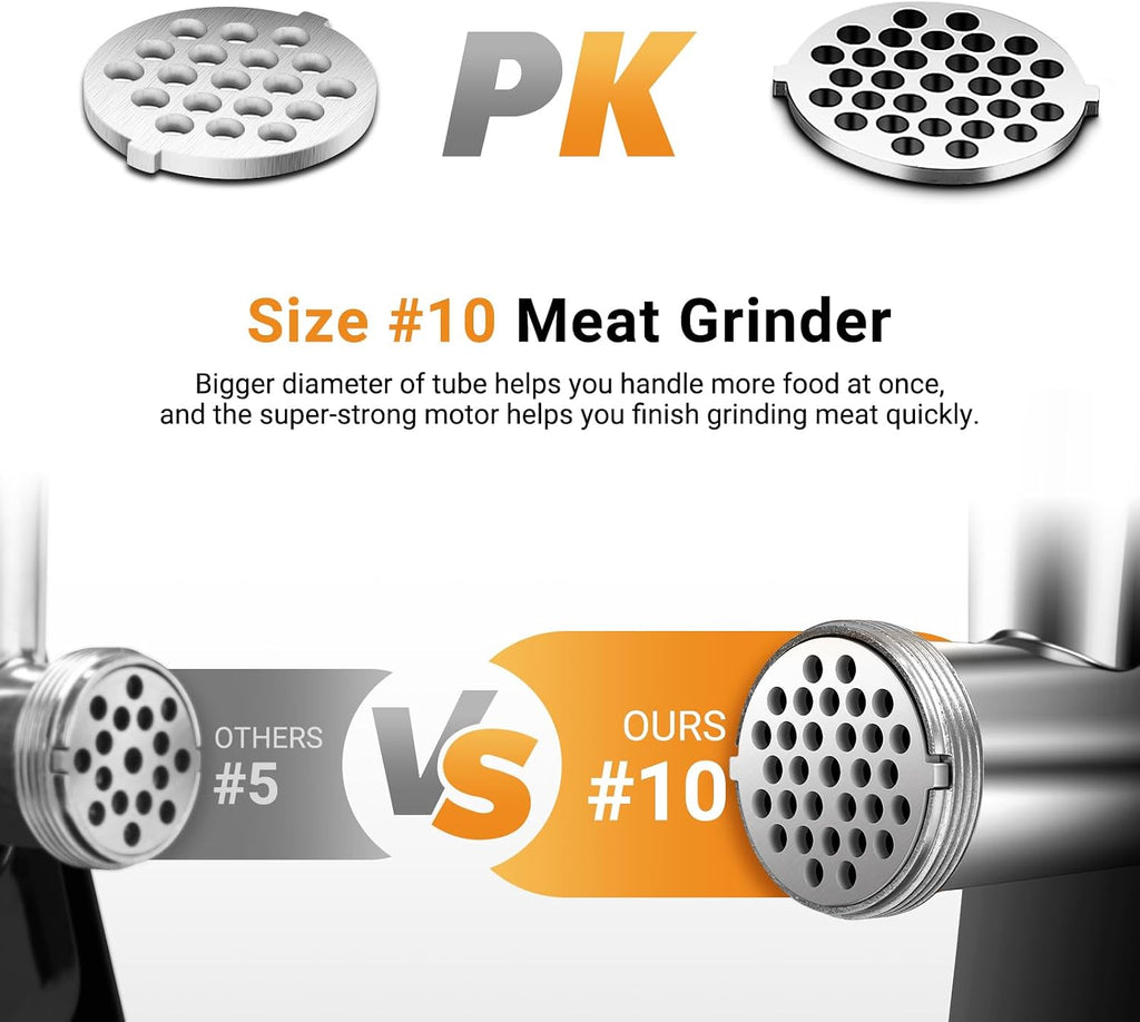 Heavy Duty Stainless Steel Meat Grinder | 3000W Max | 3 Plates | 3 Sausage Stuffers | Stainless Steel Blade | Kubbe