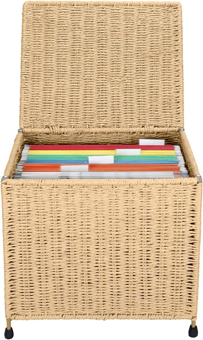 Seagrass File Filing Cabinet File Box Organizer | Collapsible Letter Size Hanging File Box Organizers with Lid |