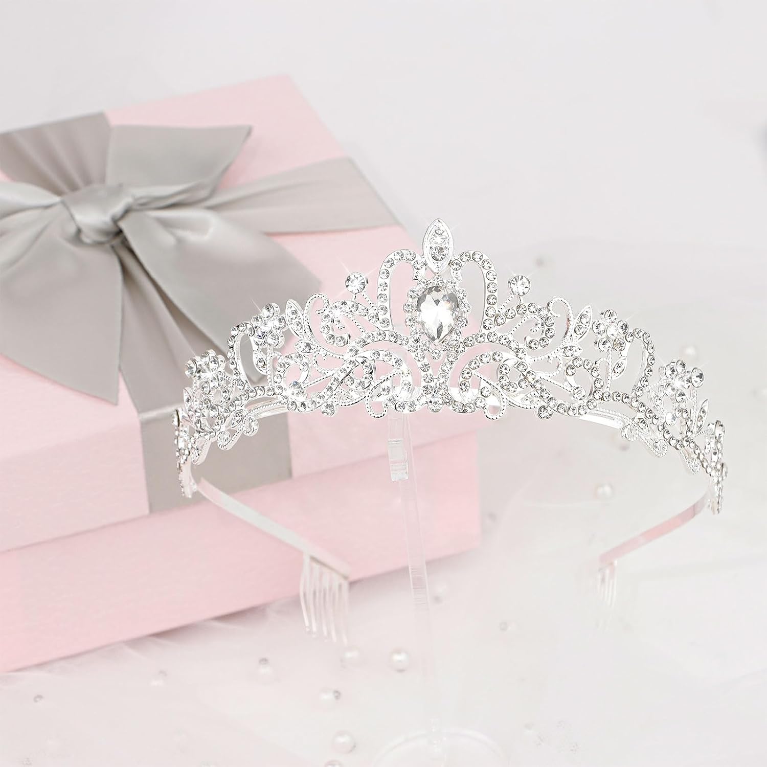 Silver Rhinestone Birthday Tiara and Sash Set, "It's my Birthday" Glitter Sash with Crystal Crown for Women, Birthday