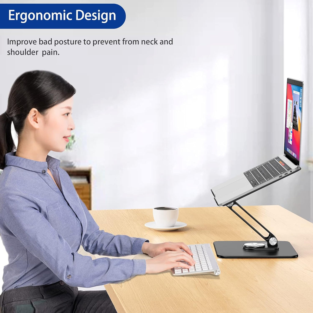 LSX7 Laptop Stand with 360 Rotating Base, Ergonomic Adjustable Notebook Riser, Foldable Computer Holder Compatible