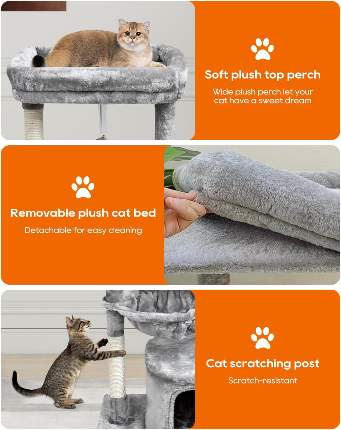 Small Cat Tree for Indoor Cats, Activity Cat Tower with Scratching Post for Kittens, Modern Cat Furniture with Basket