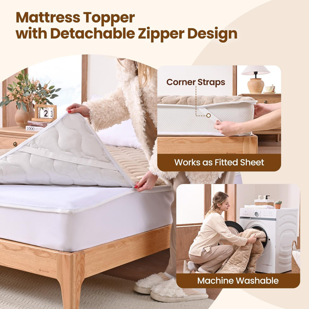 Heated Mattress Pad Queen Size 60"x80" with Zippered Detachable Cover, Dual Control Electric Bed Warmer Machine