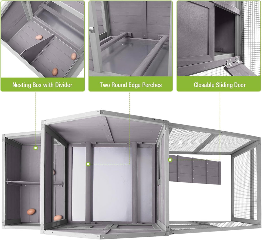 Chicken Coop Mobile Hen House with Nesting Box Outdoor Rabbit Hutch Poultry Cage 73.4" with Wheel for 2-4 Chickens,Grey
