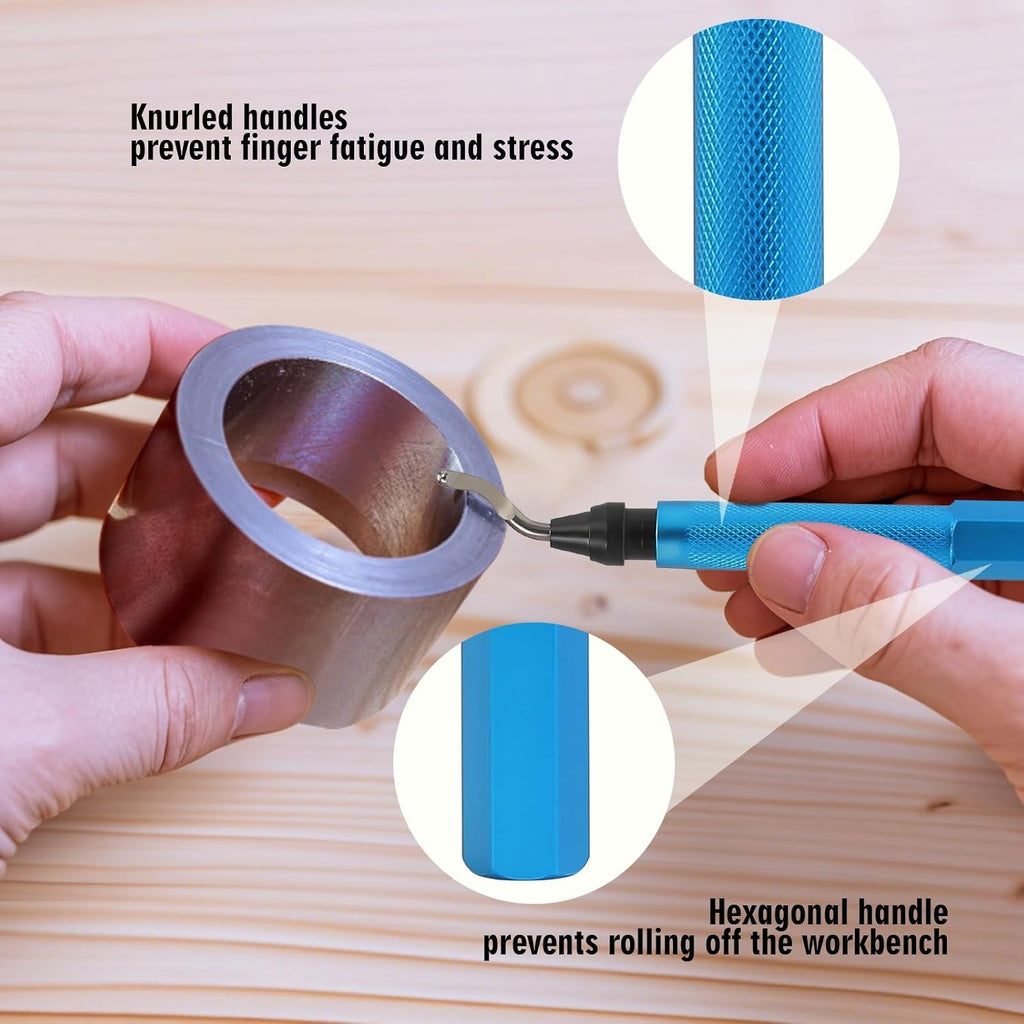 Deburring Tools,7pc,High Grade Swivel Blades,Metal Handle Deburr Tool for Metal, Resin, PVC Pipes, Copper, Plastic