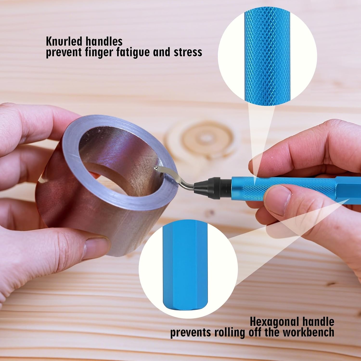 Deburring Tools,7pc,High Grade Swivel Blades,Metal Handle Deburr Tool for Metal, Resin, PVC Pipes, Copper, Plastic