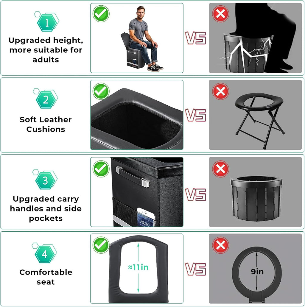 2026 Upgraded XL Portable Toilet for Adults,Tall Camping Toilet with Lid and Convenient Carry Bag, Portable Potty for