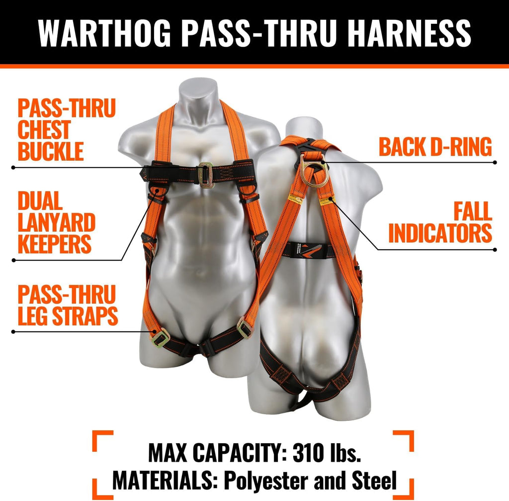 50’ Roofer's Safety Bucket Kit – Warthog Pass-Thru Safety Harness, Reusable Roof Anchor, and 50’ Vertical Lifeline