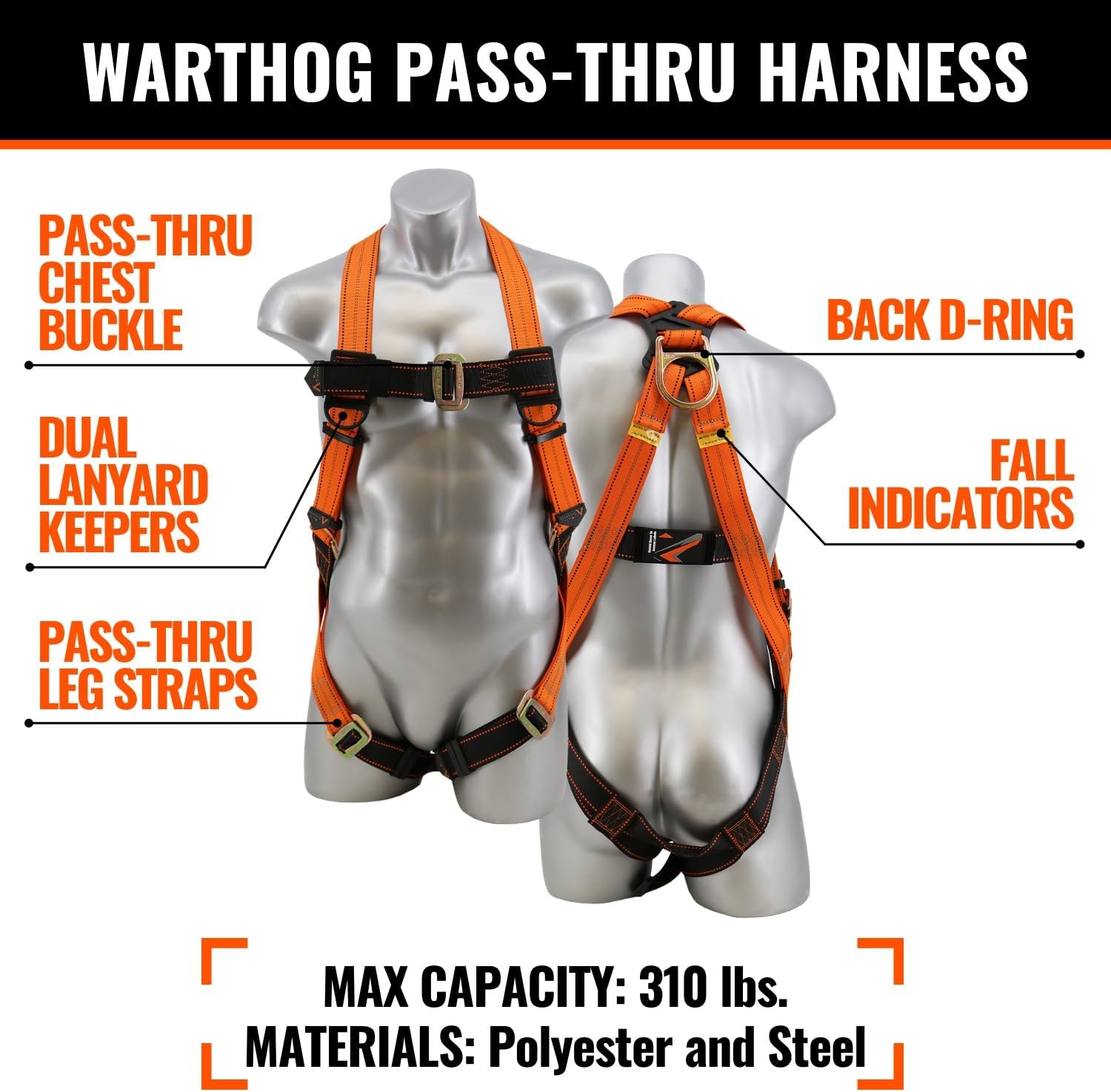 50’ Roofer's Safety Bucket Kit – Warthog Pass-Thru Safety Harness, Reusable Roof Anchor, and 50’ Vertical Lifeline