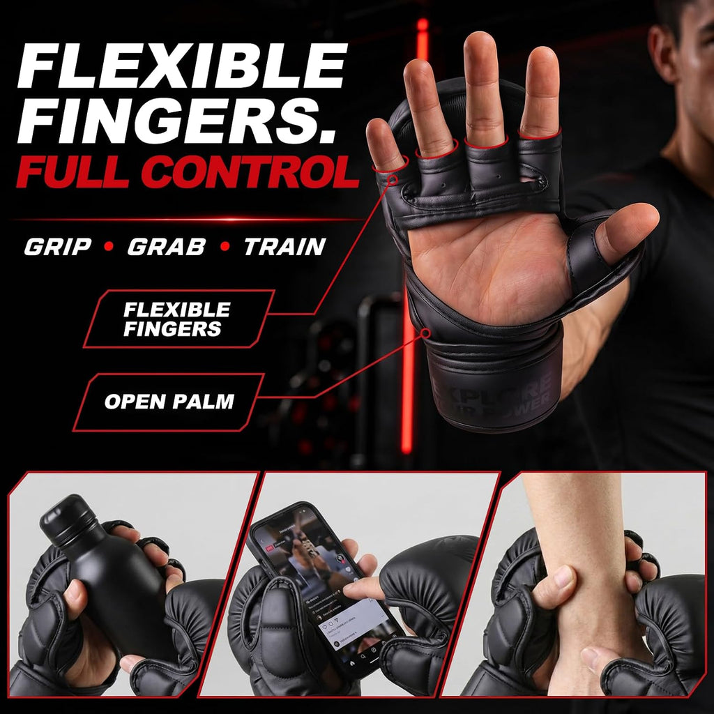 MMA Gloves for Men – Punching Bag Gloves for Men, Open Palm Training Gloves for MMA Sparring, Kickboxing, Muay Thai