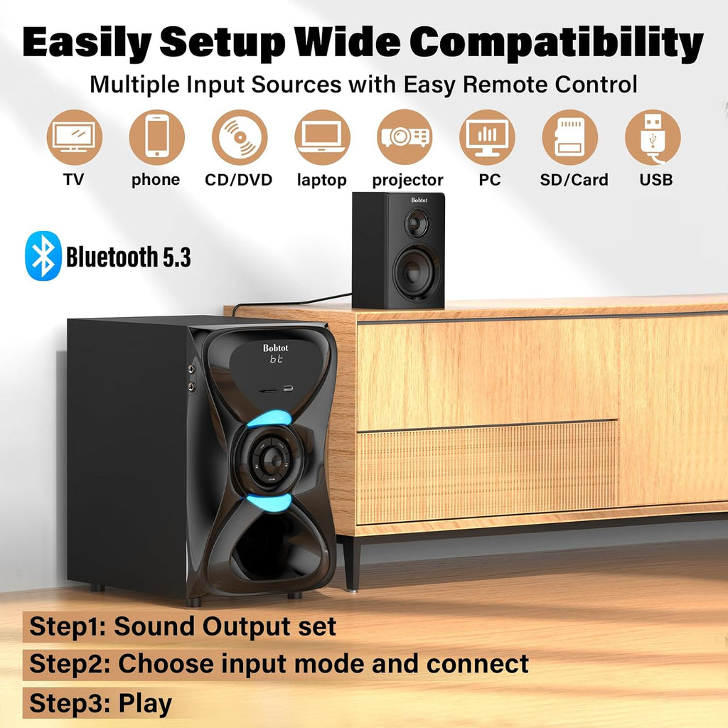 Surround Sound Systems Wireless Rear Satellite Speakers, 1000W Peak | Deep Bass 8 inch Subwoofer 5.1/2.1 Channel Home