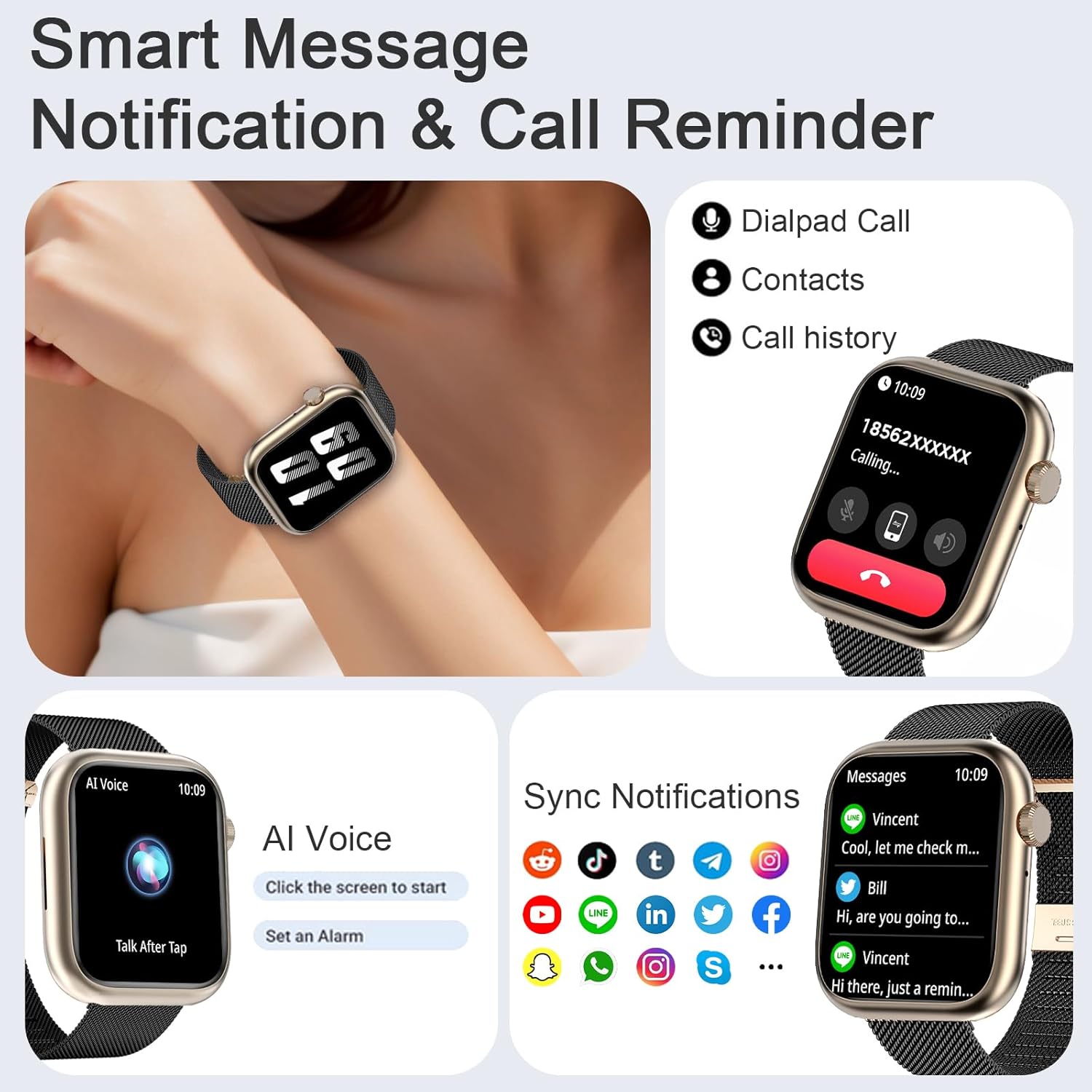 Smart Watches for Men Women(Answer/Make Calls),7 Day Battery Fitness Watch with SpO2/HR/Sleep/BP Monitor,120+ Sports