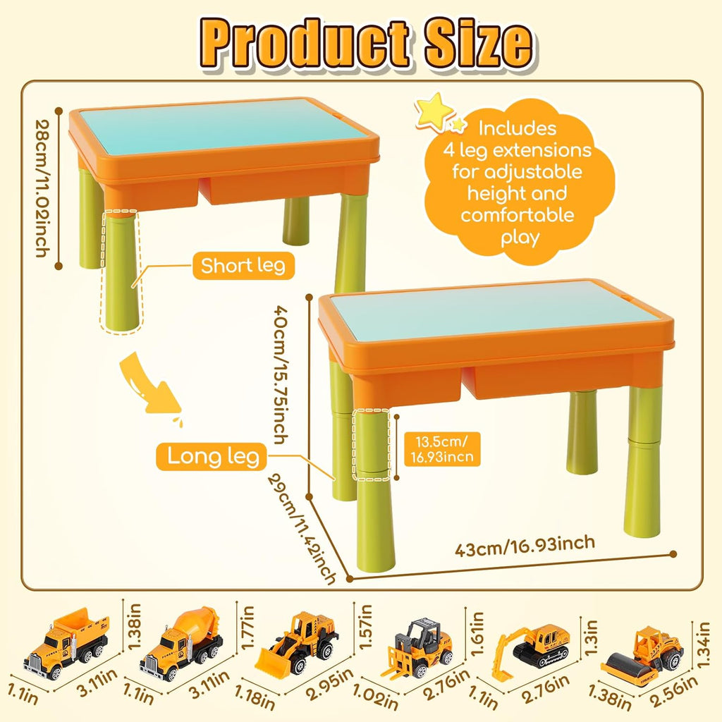 Sensory Table with Sensory Sand, Indoor Sensory Bin with Lid & 2.6lbs Play Sand, Construction Kit with 6 Alloy Trucks