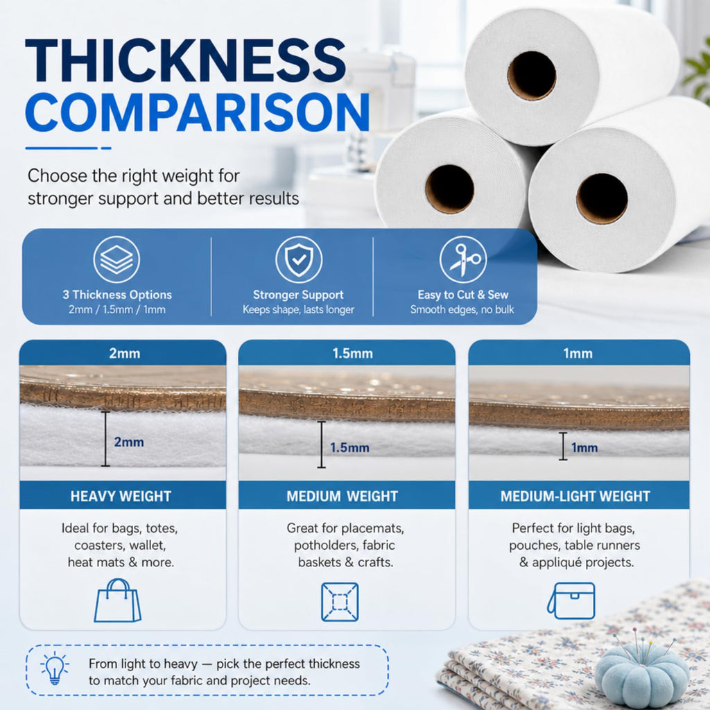 Fusible Fleece Interfacing, 11.6" x 30 Yds Medium Weight Iron on Padding