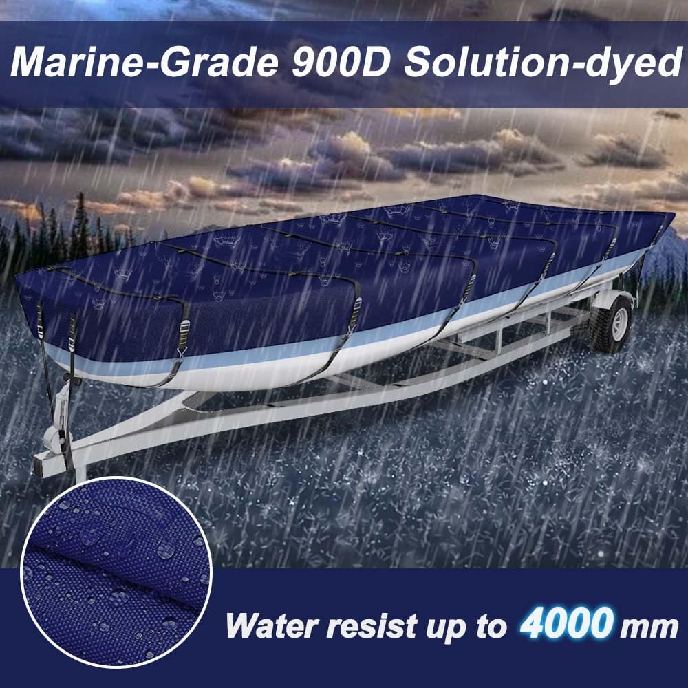 900D Marine Grade Fade and Tear Resistant Trailerable Jon Boat Cover，Heavy-Duty Waterproof and UV Protection Jon Boat
