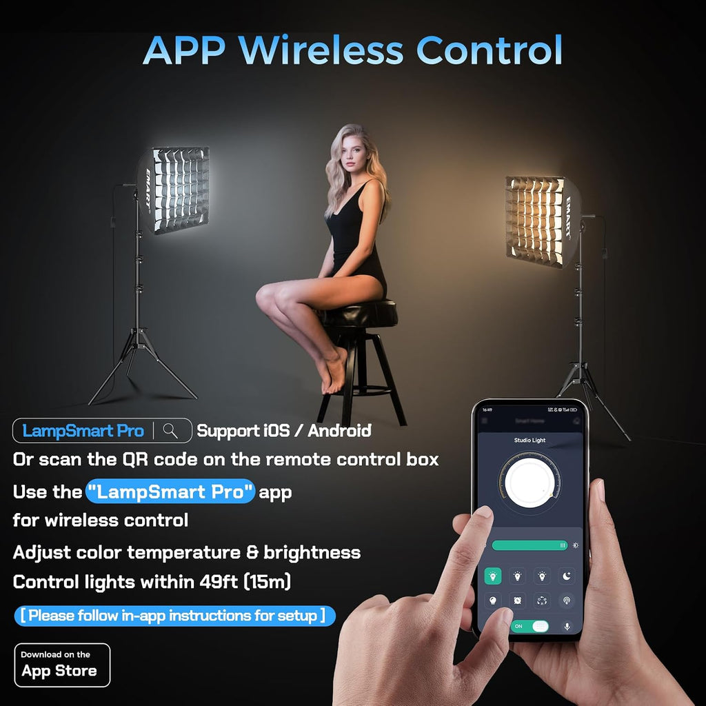 Softbox Lighting Kit with Grid, 50W 16"x16" Soft Box for Photography | Pull Softbox, 3000K-6000K LED Bulb with
