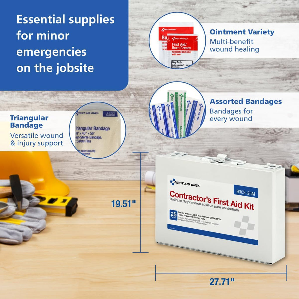 9302-25M 25-Person Contractor's First Aid Kit for Home Renovation, Job Sites, and Construction Vehicles, 178 Pieces
