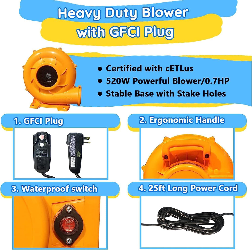 Inflatable Water Slide with Bounce House,Dolphin Styling,Splashing Pool,Double Water Cannon,Climbing Wall,Heavy Duty