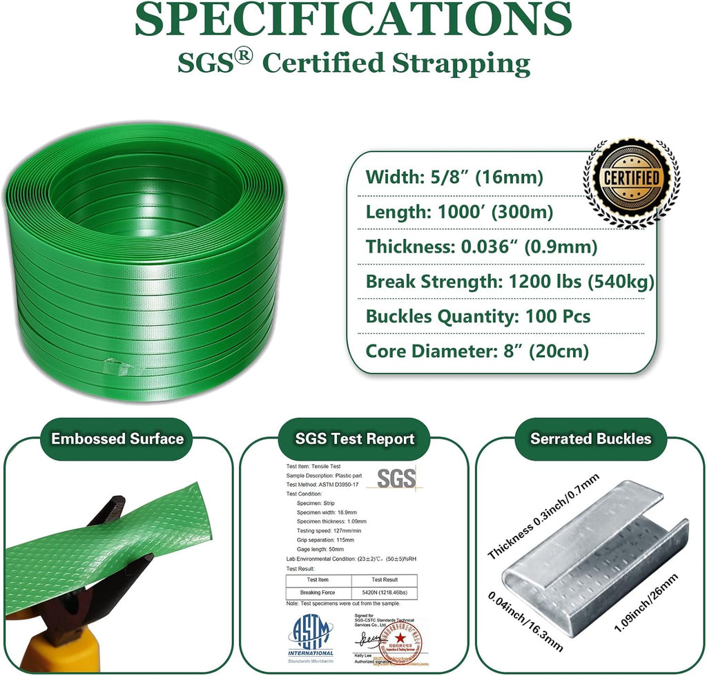 Banding Strapping Kit, Pallet Strapping Kit, Packaging Banding Tool with 5/8" Width, 1000' Length Polyester Strapping